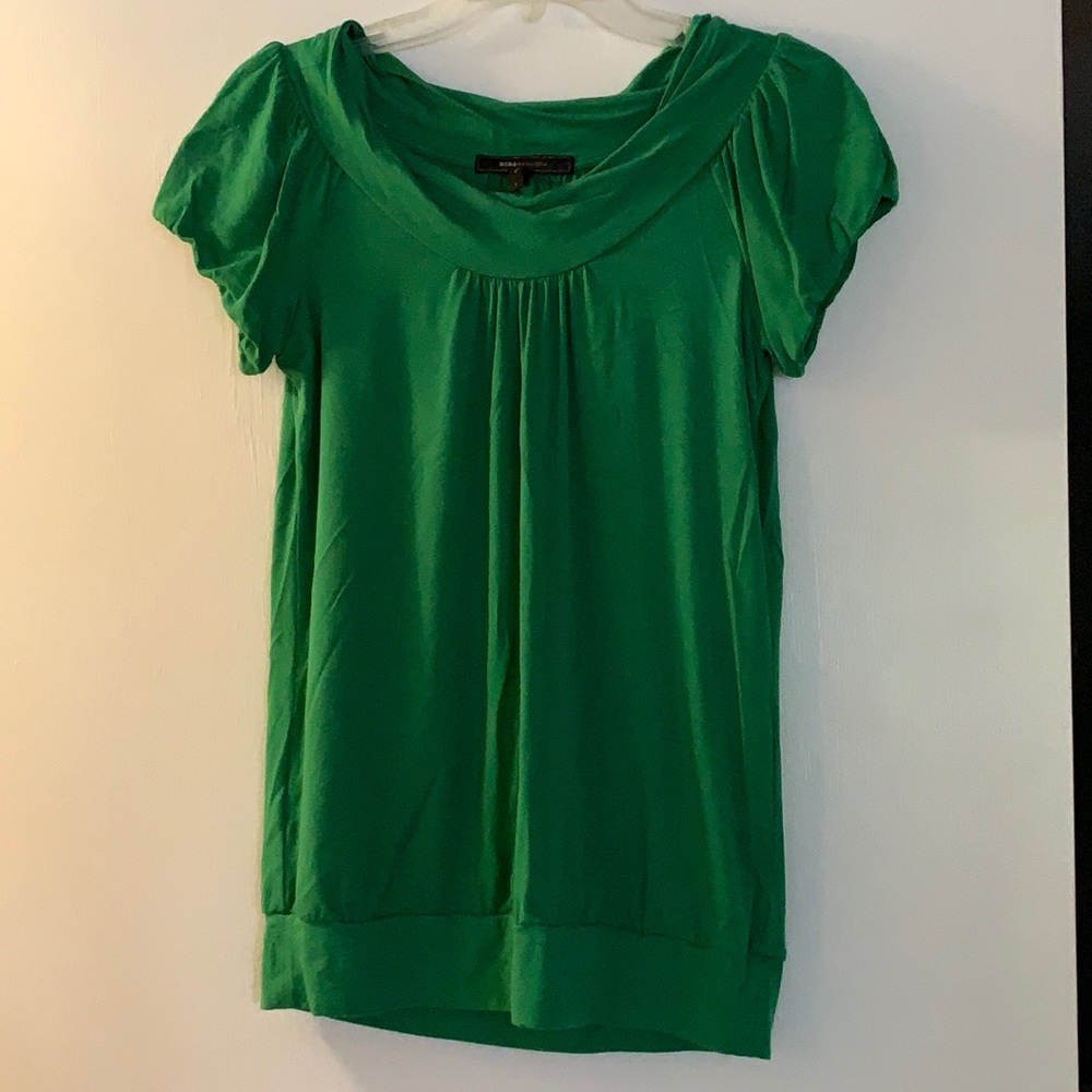 BCBG MaxAzria Green Puff Sleeve Blouse Top
